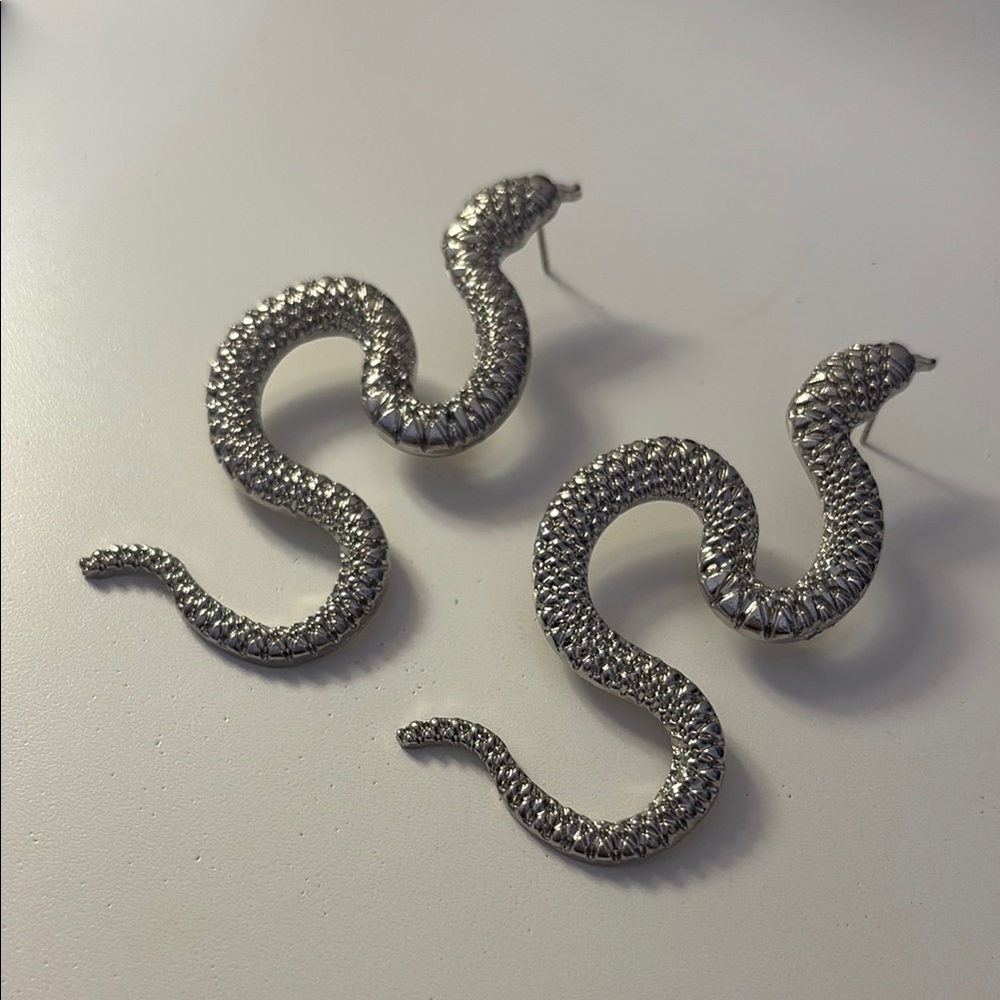 Silver Snake Reptile Earrings
